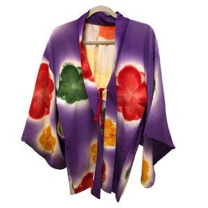 JAPANESE tradition vintage watercolor print SILK liberty flowers top 1sz…